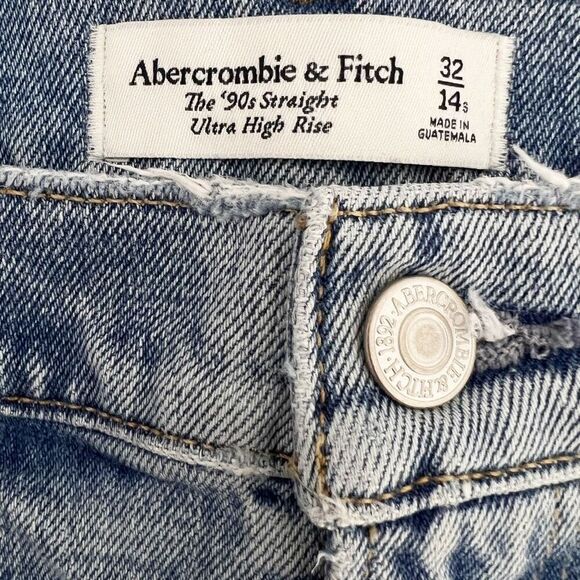 Abercrombie & Fitch 90s Straight Ultra‎ High Rise Jeans Women's 32/14S Slit Hems - Picture 7 of 7
